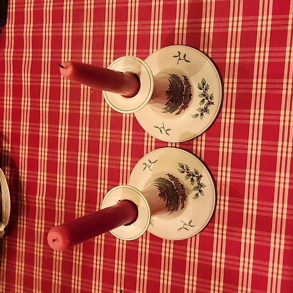Spode Christmas Tree Candle Holder 2 piece Set